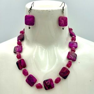 Vintage Estate Rhodonite Gemstone Handmade Necklace 18" & Matching Earrings